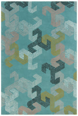 Chandra Jessica Swift JES-28906 Teal and White and Black and Pink and Gold rug, flat view
