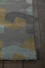 Chandra Jessica Swift JES-28907 Grey and White and Blue and Black and Gold rug, corner detail