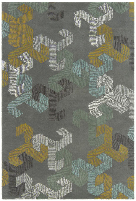 Chandra Jessica Swift JES-28907 Grey and White and Blue and Black and Gold rug, flat view