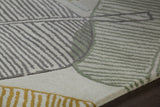 Chandra Jessica Swift JES-28908 Grey and Brown and Yellow and Blue and White rug, side detail view