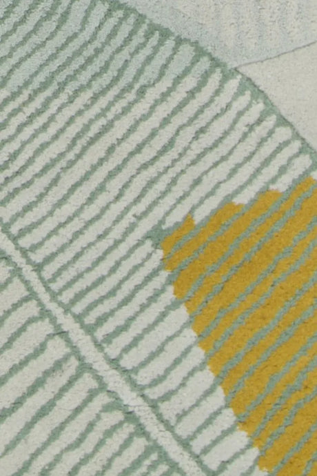 Chandra Jessica Swift JES-28908 Grey and Brown and Yellow and Blue and White rug, texture close-up