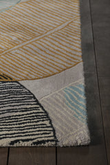 Chandra Jessica Swift JES-28909 Grey and Pink and Blue and Yellow and Black rug, corner detail