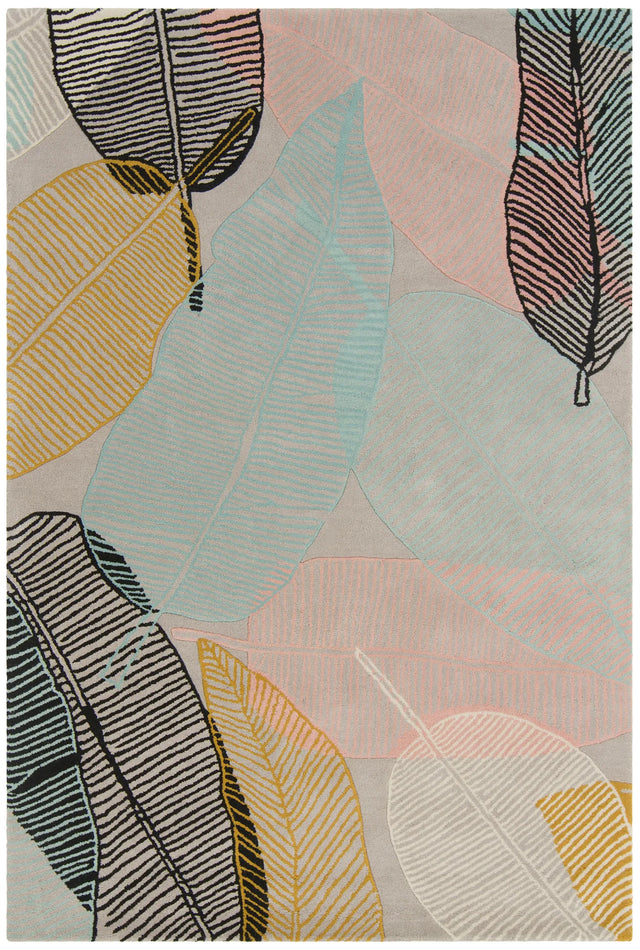 Chandra Jessica Swift JES-28909 Grey and Pink and Blue and Yellow and Black rug, flat view