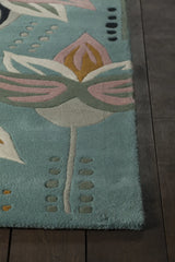 Chandra Jessica Swift JES-28911 Teal and Pink and Cream and Black and Grey and Yellow rug, corner detail