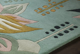Chandra Jessica Swift JES-28911 Teal and Pink and Cream and Black and Grey and Yellow rug, side detail view