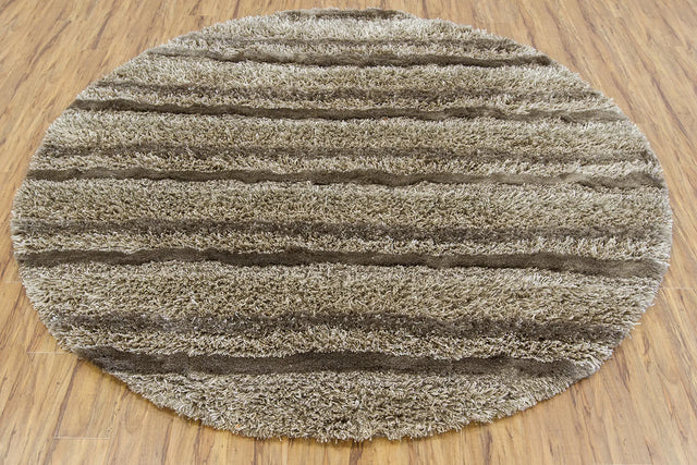 Chandra Kapaa KAP-15500 Tan and Ivory and Taupe round rug, flat view