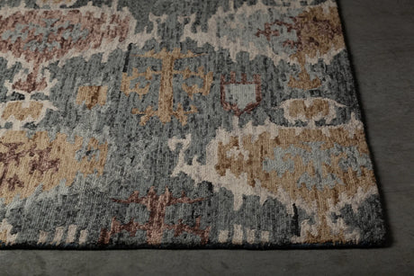 Chandra Kara KAR-49900 Grey and Blue and Brown and Beige rug, corner detail