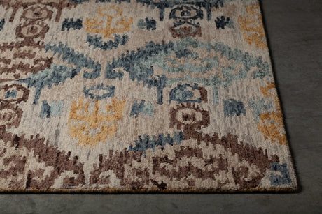 Chandra Kara KAR-49901 Blue and Brown and Beige and Orange rug, corner detail