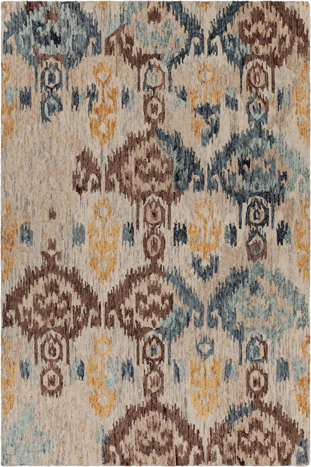 Chandra Kara KAR-49901 Blue and Brown and Beige and Orange rug, flat view