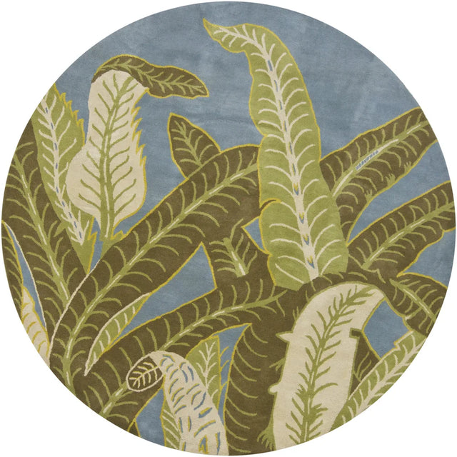 Chandra Kronos KRO-6301 Green and Blue round rug, flat view