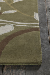 Chandra Kronos KRO-6302 Green and Cream and Grey rug, corner detail