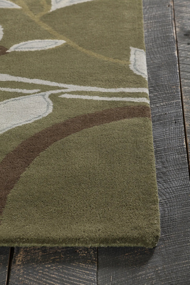 Chandra Kronos KRO-6302 Green and Cream and Grey rug, corner detail