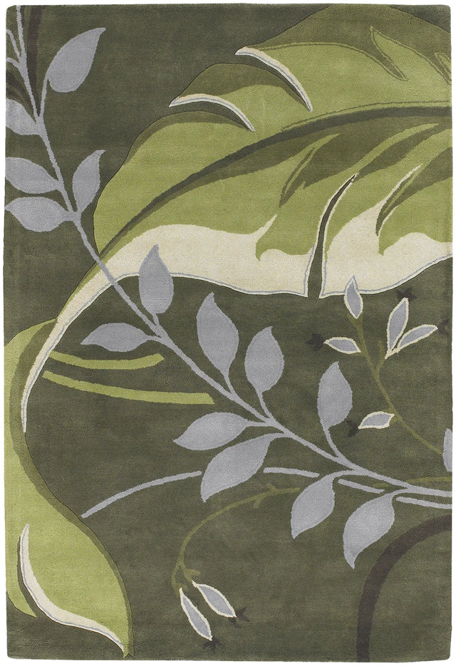 Chandra Kronos KRO-6302 Green and Cream and Grey rug, flat view