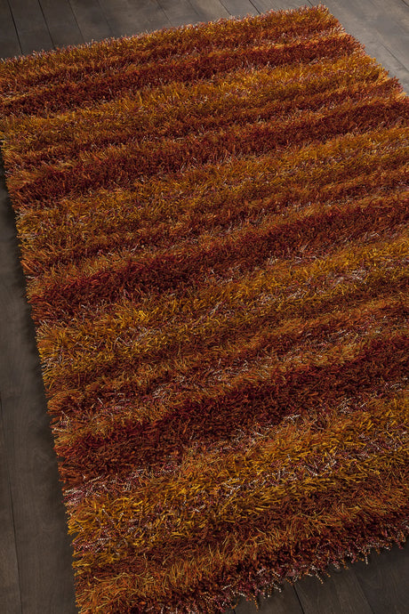 Chandra Kubu KUB-16500 Red and Orange and Brown rug, angled side view