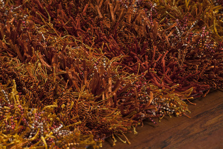 Chandra Kubu KUB-16500 Red and Orange and Brown rug, side detail view