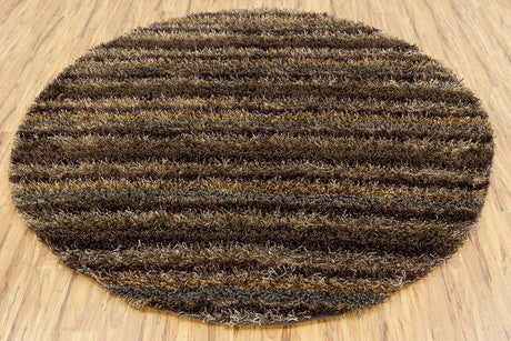Chandra Kubu KUB-16502 Brown and Grey and Tan round rug, flat view