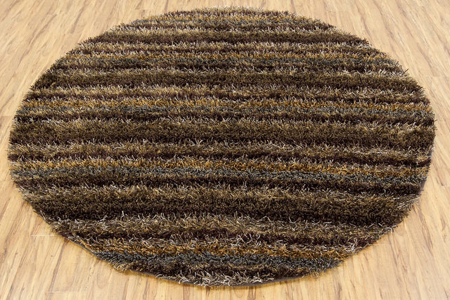 Chandra Kubu KUB-16502 Brown and Grey and Tan round rug, flat view