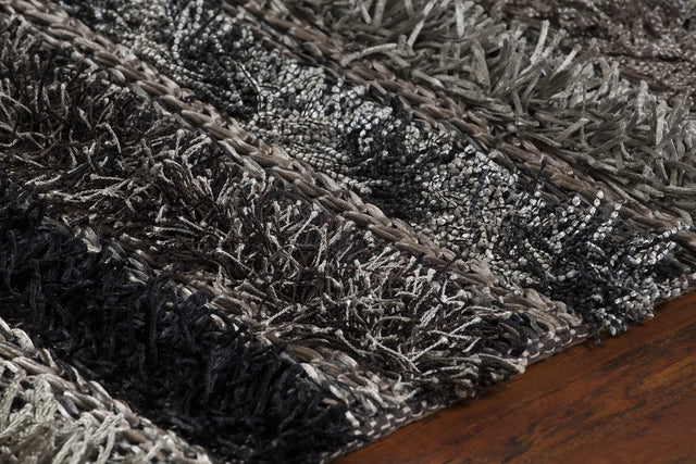Chandra Lavasa LAV-21403 Grey and Tan and Black rug, side detail view