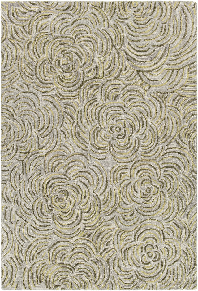 Chandra Leia LEI-42202 Green and Grey rug, flat view