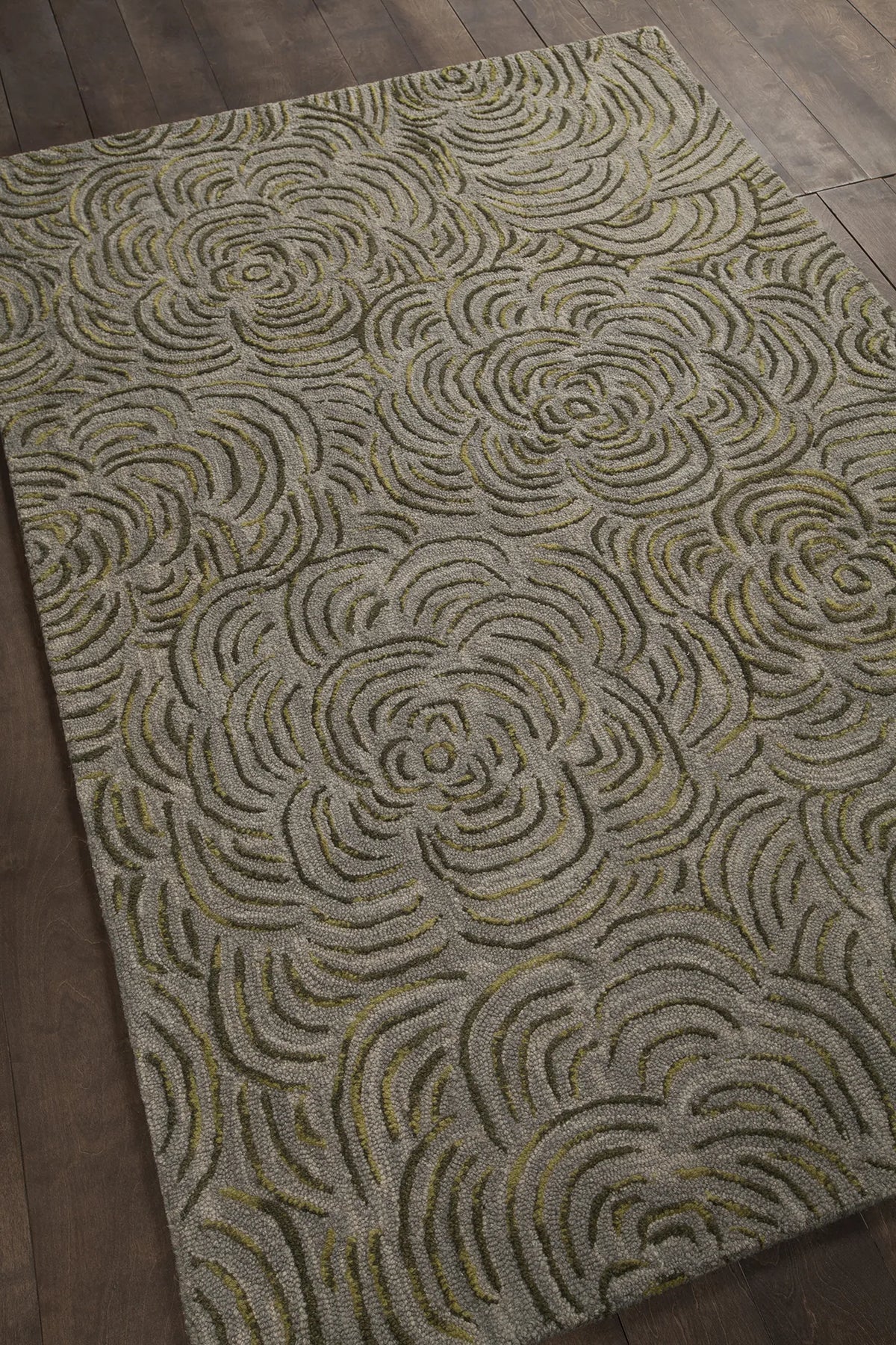 Chandra Leia LEI-42202 Green and Grey rug, angled side view