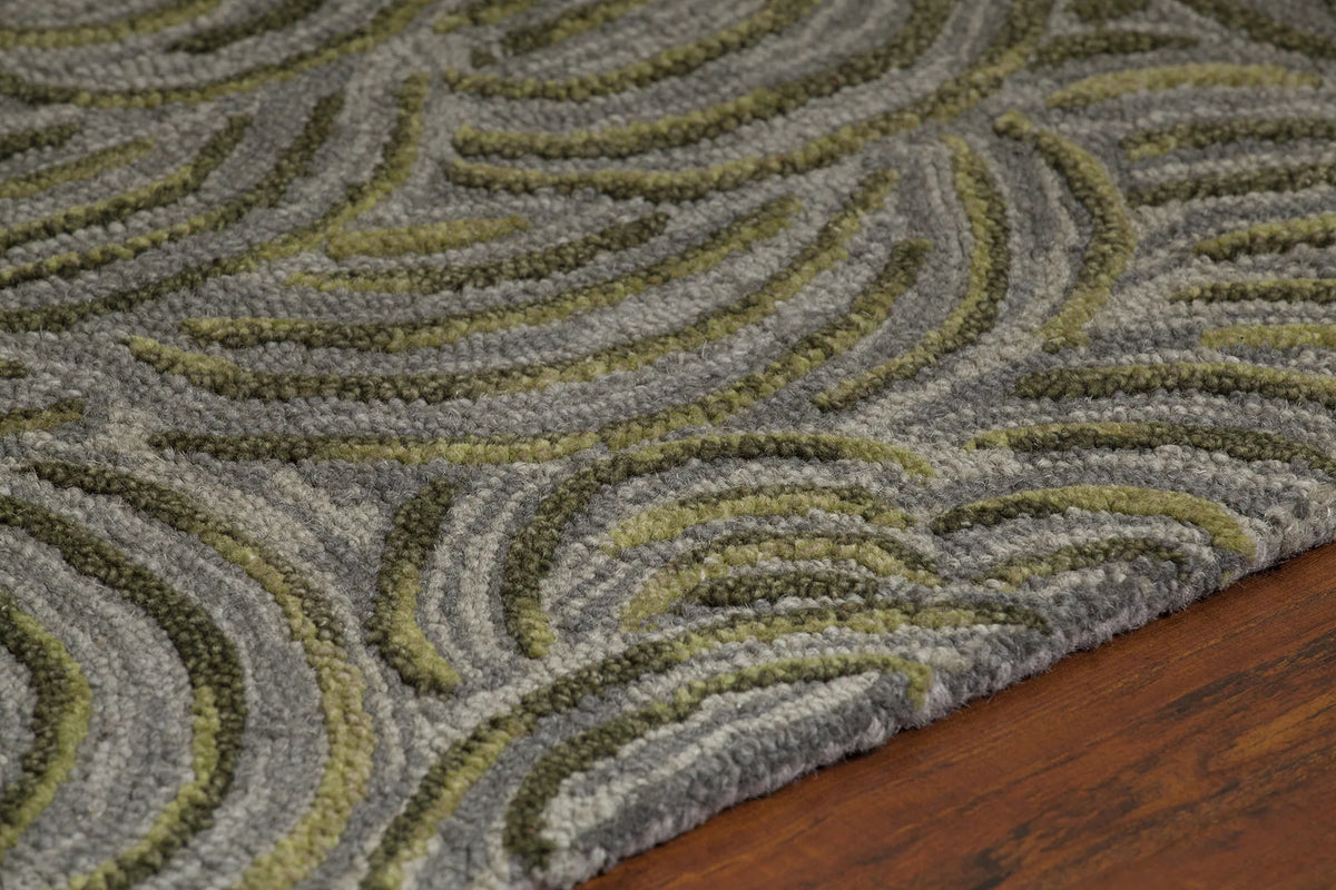 Chandra Leia LEI-42202 Green and Grey rug, side detail view