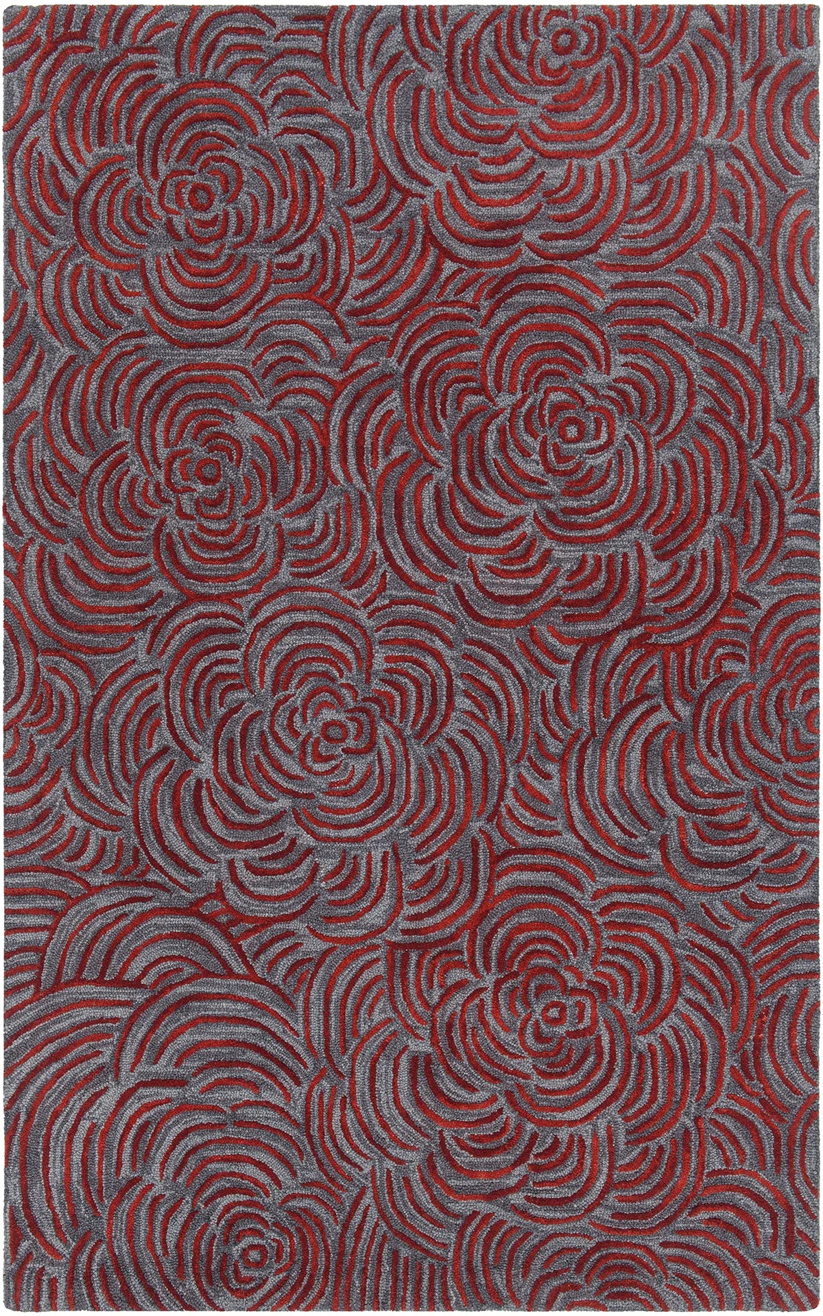 Chandra Leia LEI-42203 Red and Grey rug, flat view