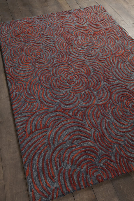 Chandra Leia LEI-42203 Red and Grey rug, angled side view