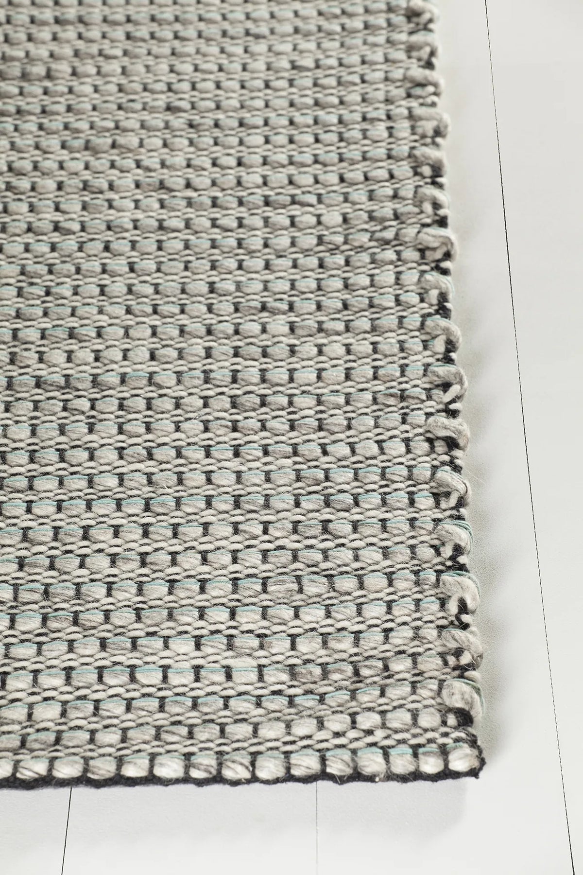 Chandra Lena LEN-44600 Teal and White and Grey and Black rug, corner detail