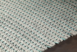 Chandra Lena LEN-44600 Teal and White and Grey and Black rug, side detail view