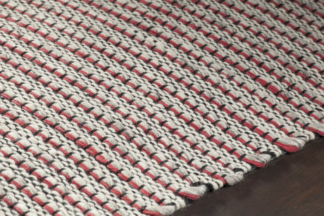 Chandra Lena LEN-44601 Red and White and Grey and Black rug, side detail view