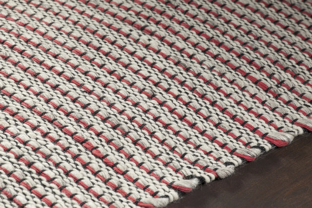 Chandra Lena LEN-44601 Red and White and Grey and Black rug, side detail view