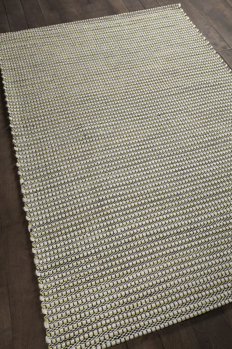 Chandra Lena LEN-44602 Green and White and Grey and Black rug, angled side view