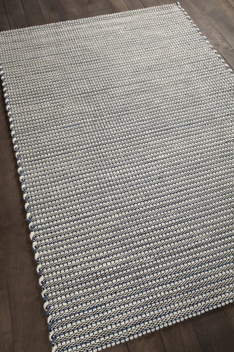 Chandra Lena LEN-44603 Blue and White and Grey and Black rug, angled side view