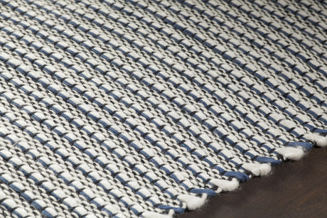Chandra Lena LEN-44603 Blue and White and Grey and Black rug, side detail view