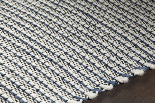 Chandra Lena LEN-44603 Blue and White and Grey and Black rug, side detail view