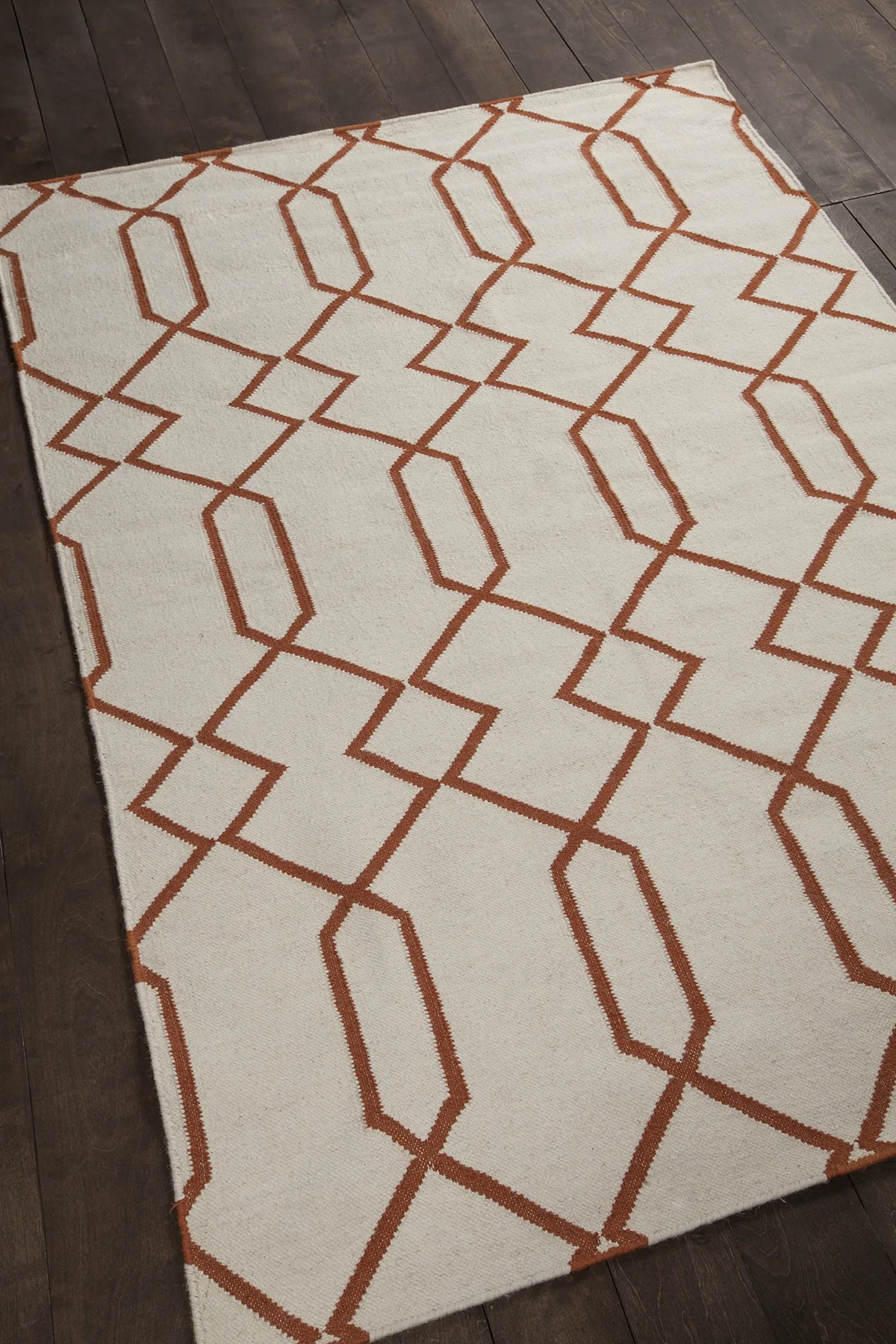 Chandra Lima LIM-25712 White and Orange rug, angled side view