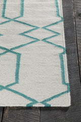 Chandra Lima LIM-25713 White and Teal rug, corner detail