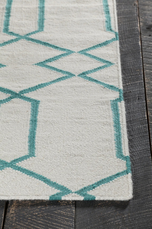 Chandra Lima LIM-25713 White and Teal rug, corner detail