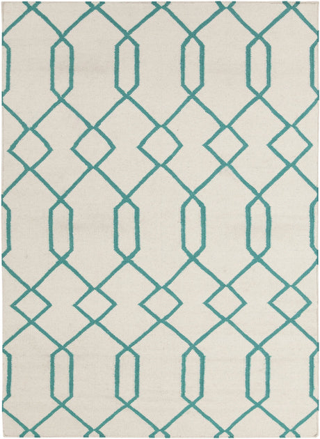 Chandra Lima LIM-25713 White and Teal rug, flat view