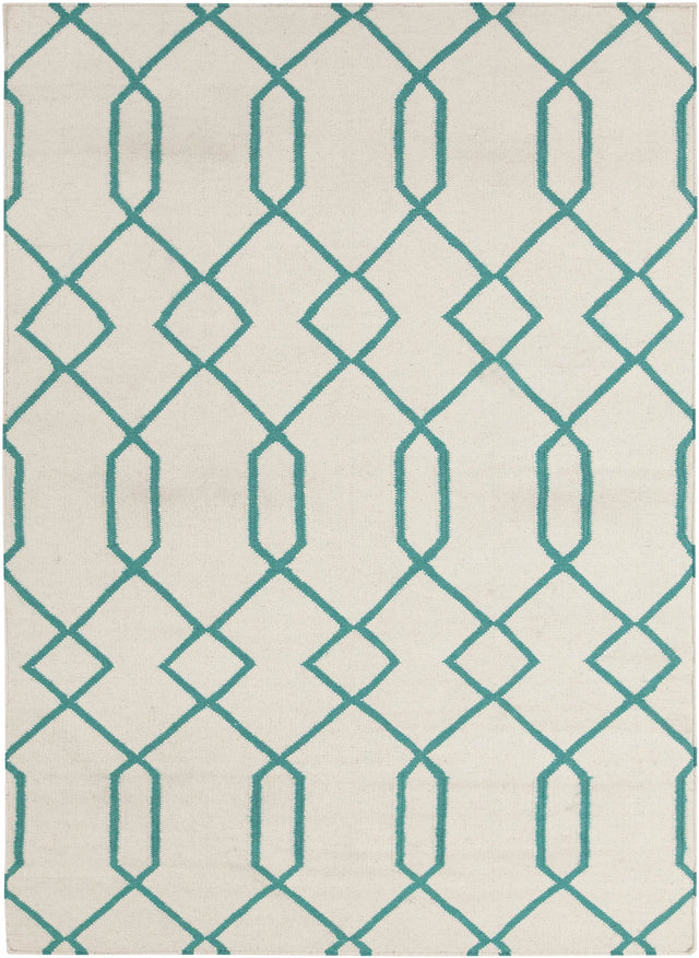 Chandra Lima LIM-25713 White and Teal rug, flat view