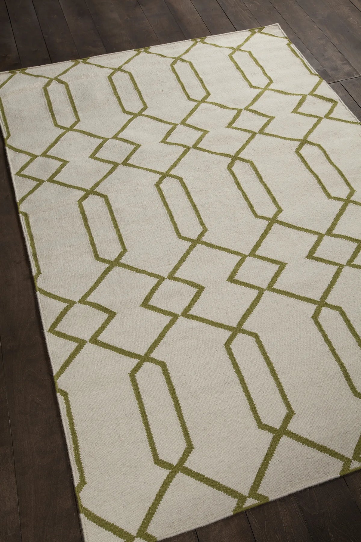 Chandra Lima LIM-25714 White and Green rug, angled side view