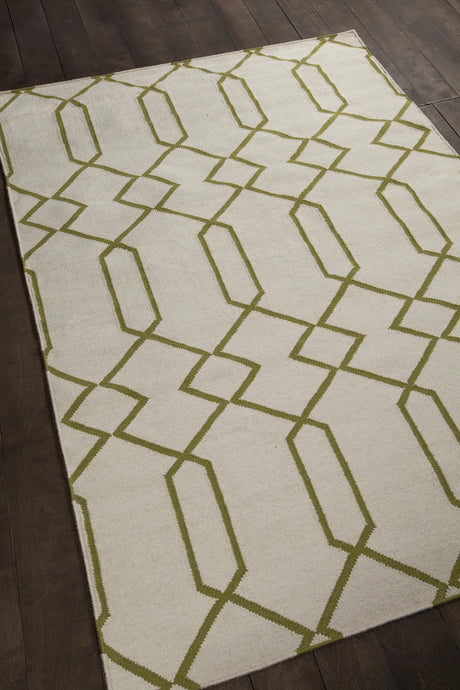 Chandra Lima LIM-25714 White and Green rug, angled side view
