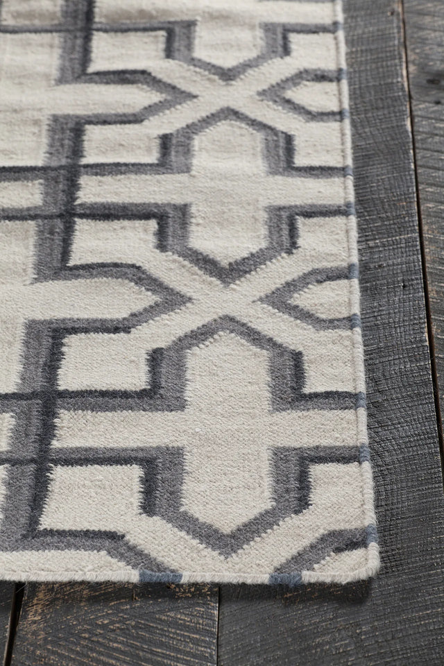 Chandra Lima LIM-25740 White and Grey and Black rug, corner detail