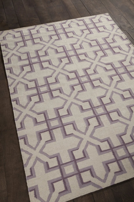 Chandra Lima LIM-25741 White and Purple and Lavendar rug, angled side view