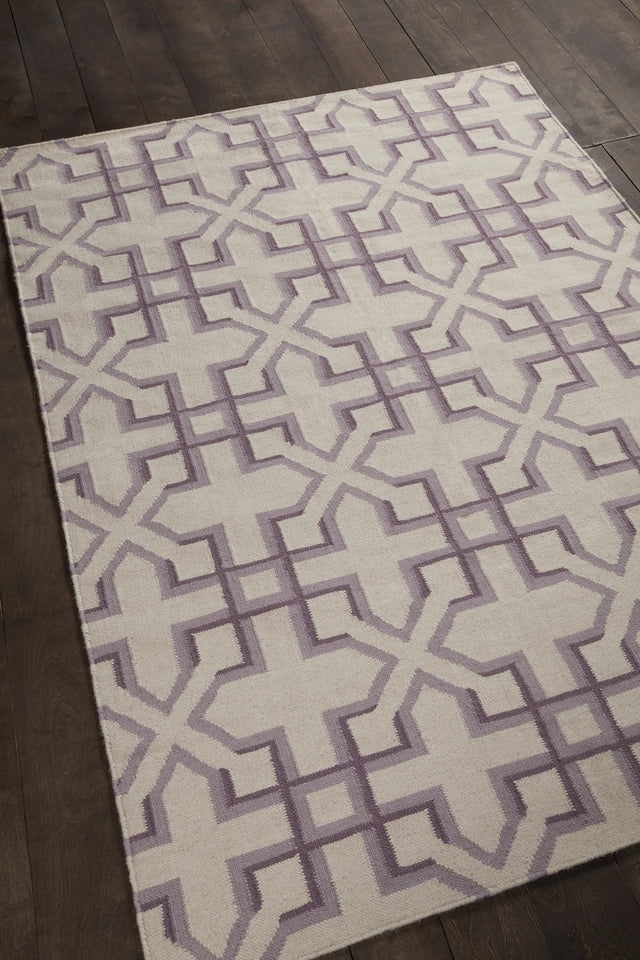 Chandra Lima LIM-25741 White and Purple and Lavendar rug, angled side view