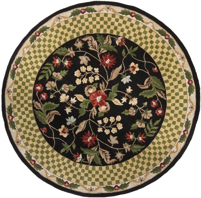 Chandra Metro MET-532 Black and Gold and Green and Brown round rug, flat view