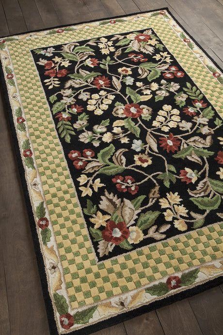 Chandra Metro MET-532 Black and Gold and Green and Brown rug, angled side view