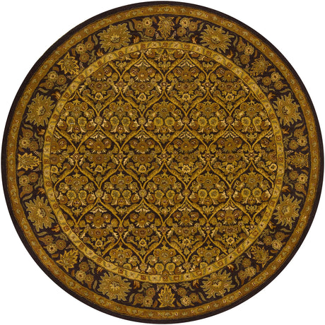 Chandra Metro MET-563 Brown and Yellow and Green and Beige round rug, flat view