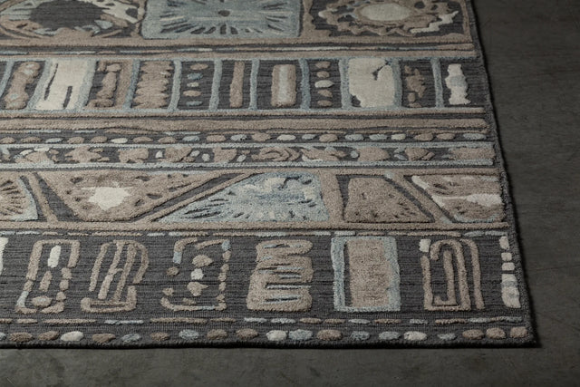 Chandra Nimah NIM-46505 Grey and Beige and White rug, corner detail