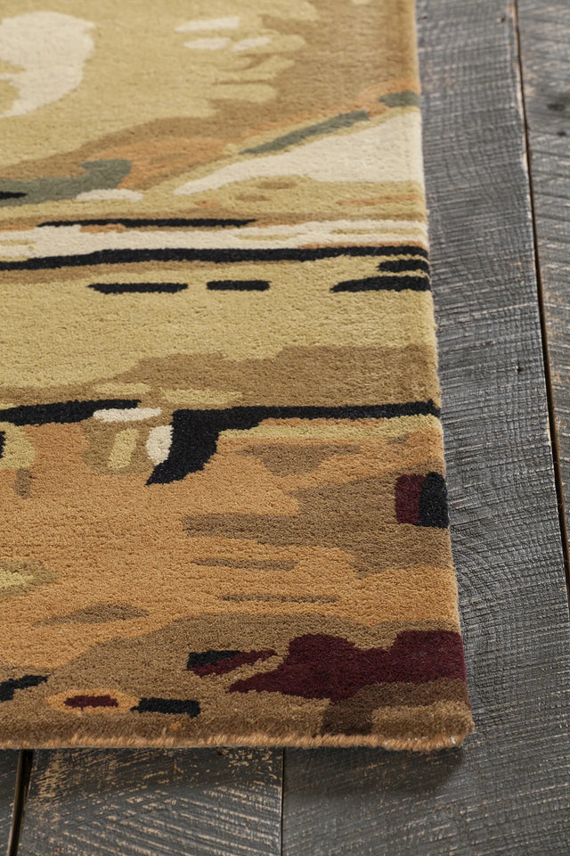 Chandra Nirvana NIR-6600 Blue and Green and Beige and Gold and Burgundy rug, corner detail